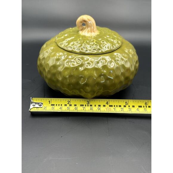 Vintage Realistic Olive Green Ceramic Gourd Lidded Box by Stone Lite Fall Decor - Picture 7 of 7